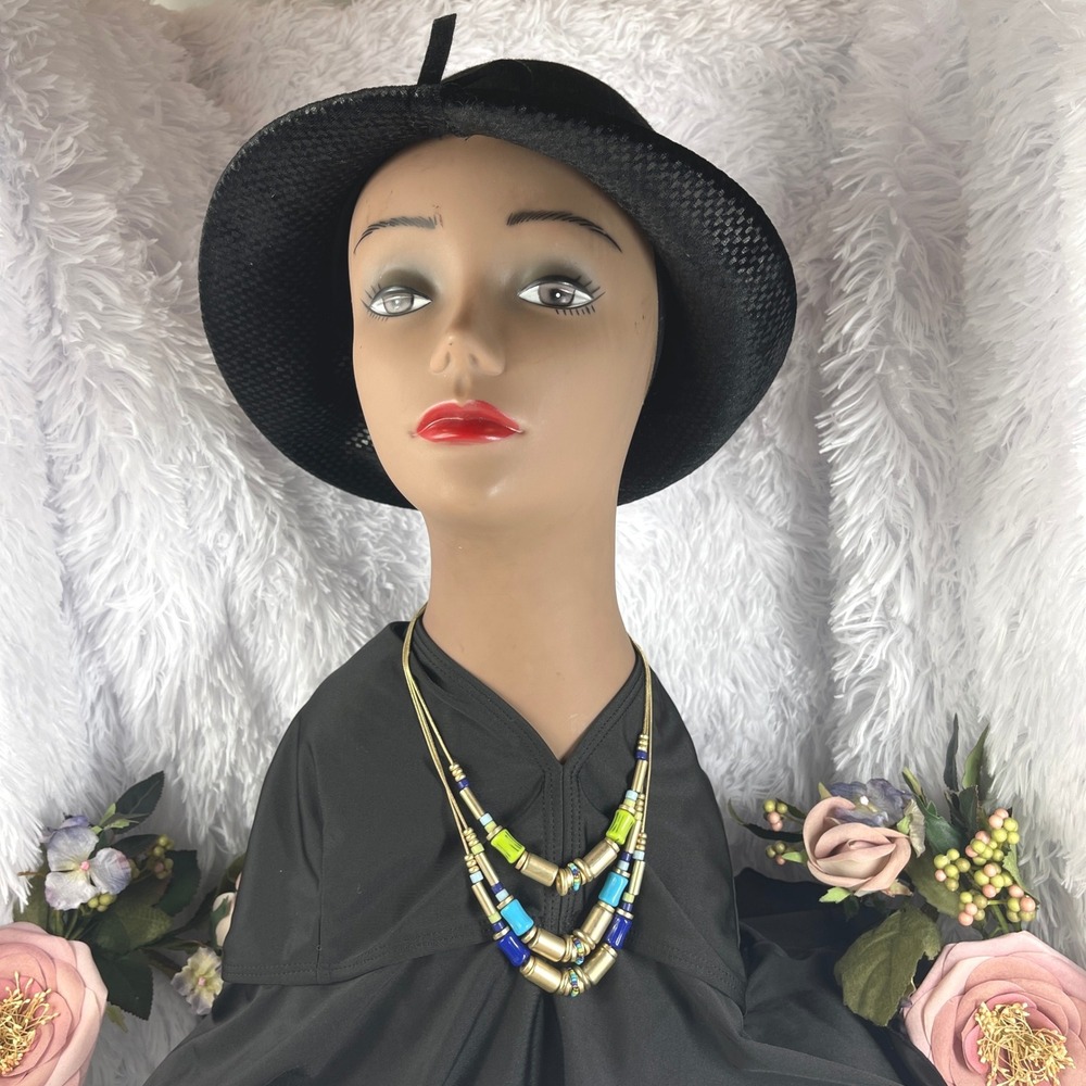 Chico's Multi-Strand Necklace Women OS Blue Green Gold Tone Beaded Layered Snake